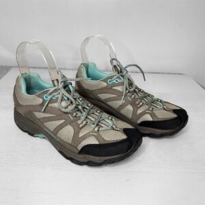 Merrell Calia Brindle Gray and Turquoise Blue Hiking Trekking Sneakers